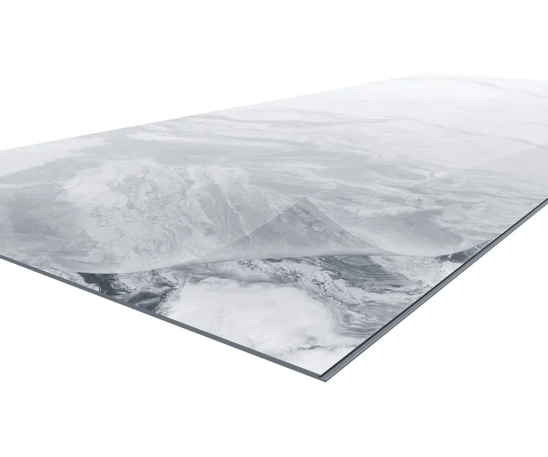 Exploded wall-panel diagram showing the decorative surface and core layers.